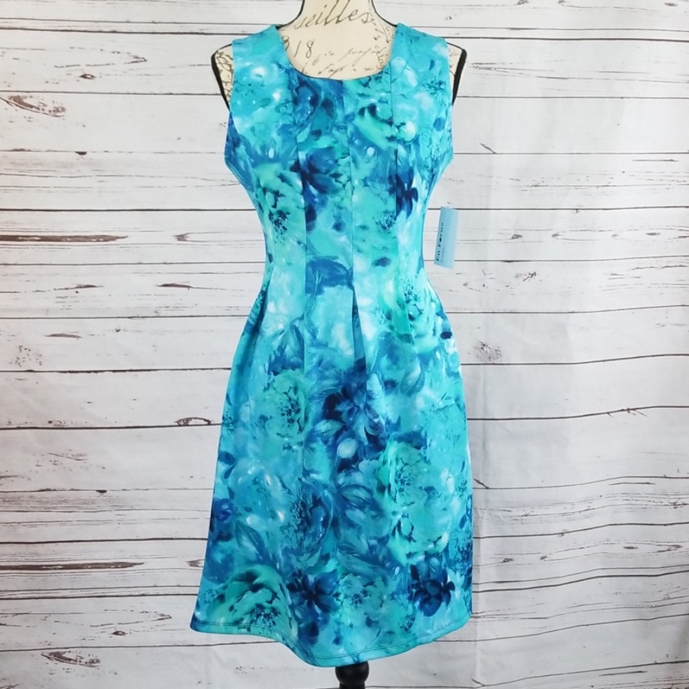 NWT Enfocus Studio blue green floral A-line dres